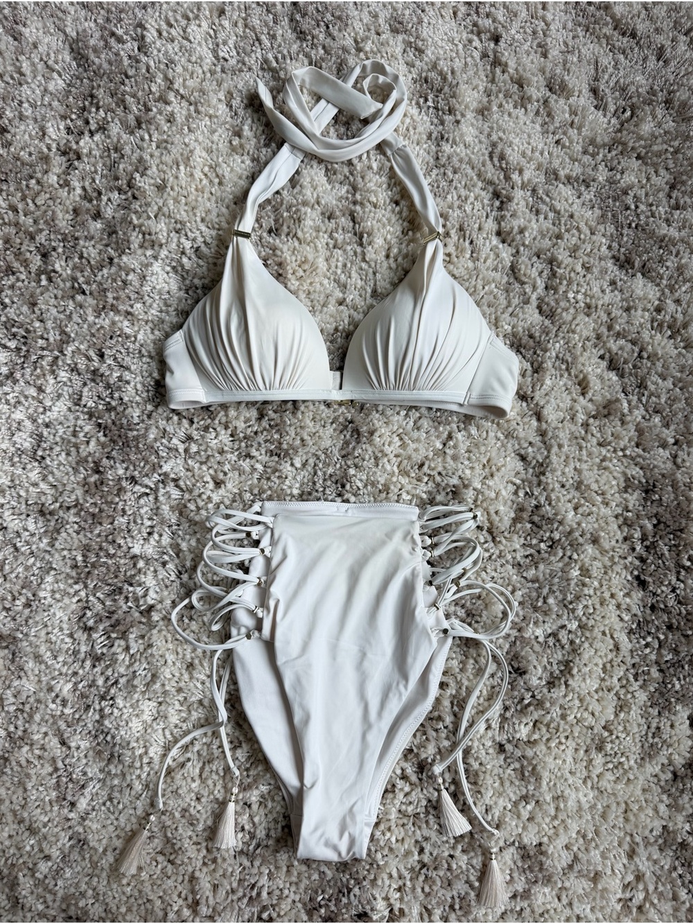 PINK Victoria's Secret White High-Waist Halter Bikini Set